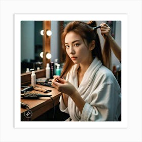 Asian Woman Getting Her Hair Done Art Print