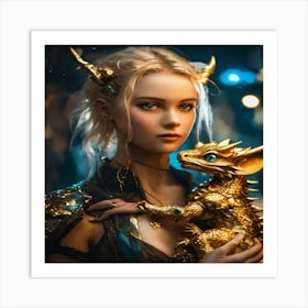 Girl Holding A Dragon Art Print