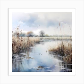 AI Ethereal Tranquilly: Whispering Reeds and Wildflowers  Art Print