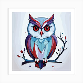 Owl On The Branch Vector Style Into Raster Format Art Print