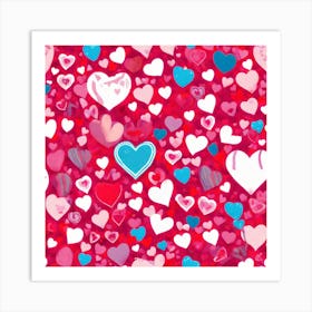 Hearts On A Red Background Art Print