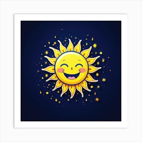 Lovely smiling sun on a blue gradient background 62 Art Print