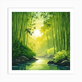 A Stream In A Bamboo Forest At Sun Rise Square Composition 404 Art Print