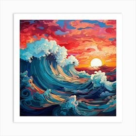 Ocean Waves At Sunset 1 Art Print