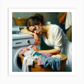 Woman In A Laundry Basket Art Print