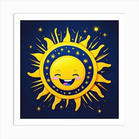 Lovely smiling sun on a blue gradient background 144 Art Print