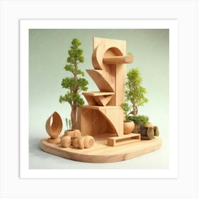 3d Model Of A Wooden Sculpture Art Print