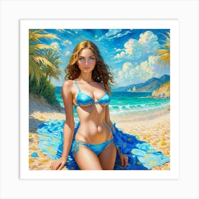 Blue Beach Girl Art Print