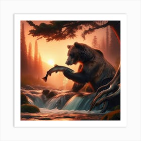 Bear catching Salmon Art Print