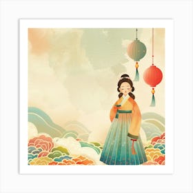 Korean Girl With Lanterns Art Print