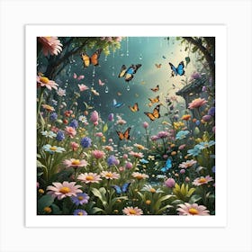 Butterflies In The Garden 1 Art Print