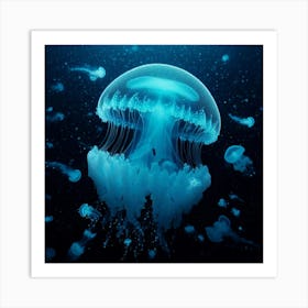 "Electric Jellyfish Dance in the Deep Blue Sea 1 Art Print