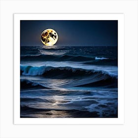 Full Moon Over The Ocean 1 Art Print