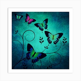 Butterflies On A Blue Background 1 Art Print