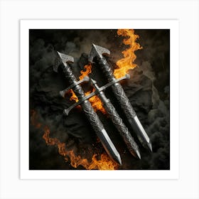 Viking Swords On Fire Art Print