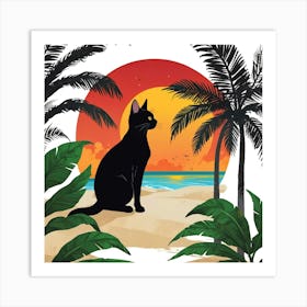 Cat On The Beach Art Print