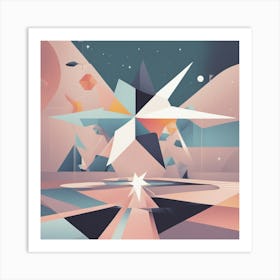 A Drawing In Pastel Colors Of A Light And Shadow And A Star, In The Style Of Bauhaus Simplicity, R (1) Art Print