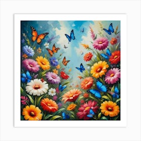 Butterflies In The Garden Paintings Art Print 1 Art Print