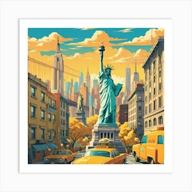 New York City Statue Of Liberty Sunset Art Print