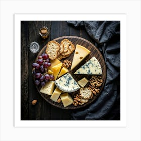 Artisan Cheese Board Gouda Wedges Brie Blocks Blue Cheese Mounds Arranged Spatially Grapes Clus Art Print