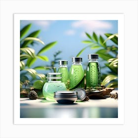 Water Bottles with a lime jar and plants around Art Print