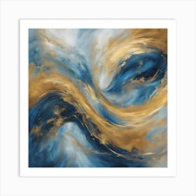 Blue And Gold Abstract Painting Art Print