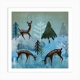 Deer In The Snow Art Print