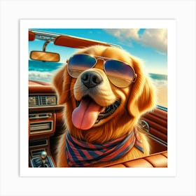 Golden Retriever In A Car, National Pet Day Art Print