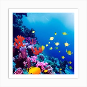 An Ethereal Underwater Realm Where Vibrant Coral Reefs Teem With Kaleidoscopic Fish And The Light (1) Art Print