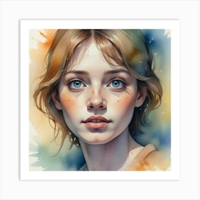 Watercolor Portrait Of A Girl 11 Art Print