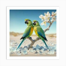 Parrots On A Branch Art Print