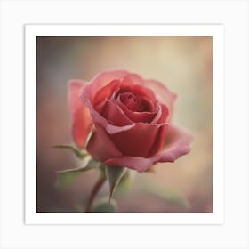 A Close Up Of A Delicate Red Roses Bud Just Beginning To Bloom, With Soft Petals And Hints Of Vibran Art Print