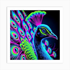 Neon Peacock Art Print