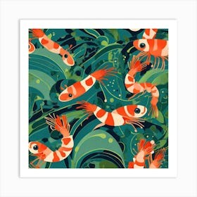 Seamless Pattern With Shrimps Art Print