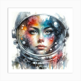 Watercolor Woman Astronaut Art Print