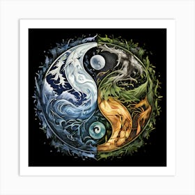 Yin Yang, Yin And Yang Symbol With Natural Elements Representing Balance And Harmony 3 Art Print