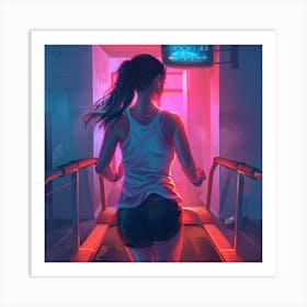 Girl Running On Treadmill Art Print