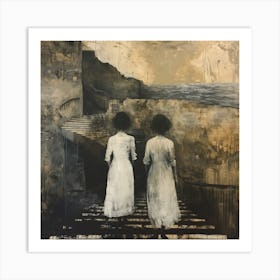 Threshold of Memories. Monochromatic Expressionism with Textural Elements Art Print