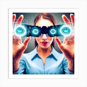 Futuristic Woman Holding Binoculars Art Print