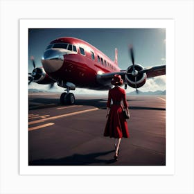 Woman In Red Plane Art Print