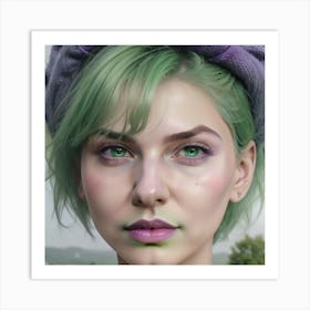 Portrait Of A Woman With Green Hair Art Print