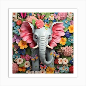 Elephant In Flowers 3 Art Print