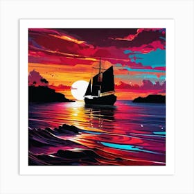 Sunset Sailboat 3 Art Print