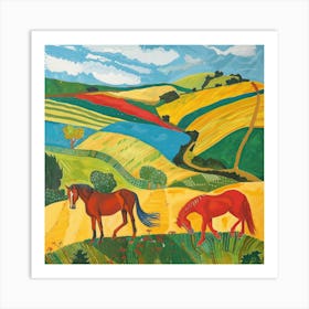 Horses in the English Countryside Series, Hockney Style. 2 Art Print