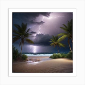 Lightning Over The Beach 1 Art Print