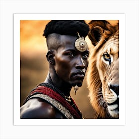 Lion And African Man savage Art Print