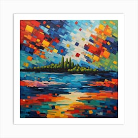 Geometric Dawn: Abstract Island Reflections in a Lively Sky fine wall art Art Print