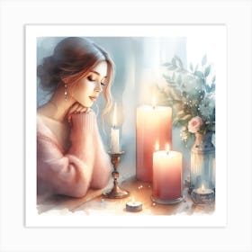 Beautiful Girl With Candles Art Print