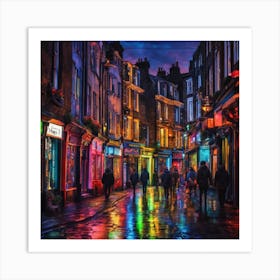 London Street At Night 1 Art Print