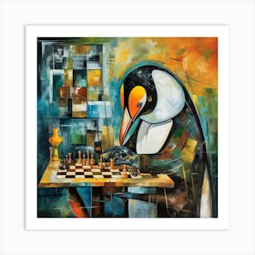 Penguin Playing Chess Art Print